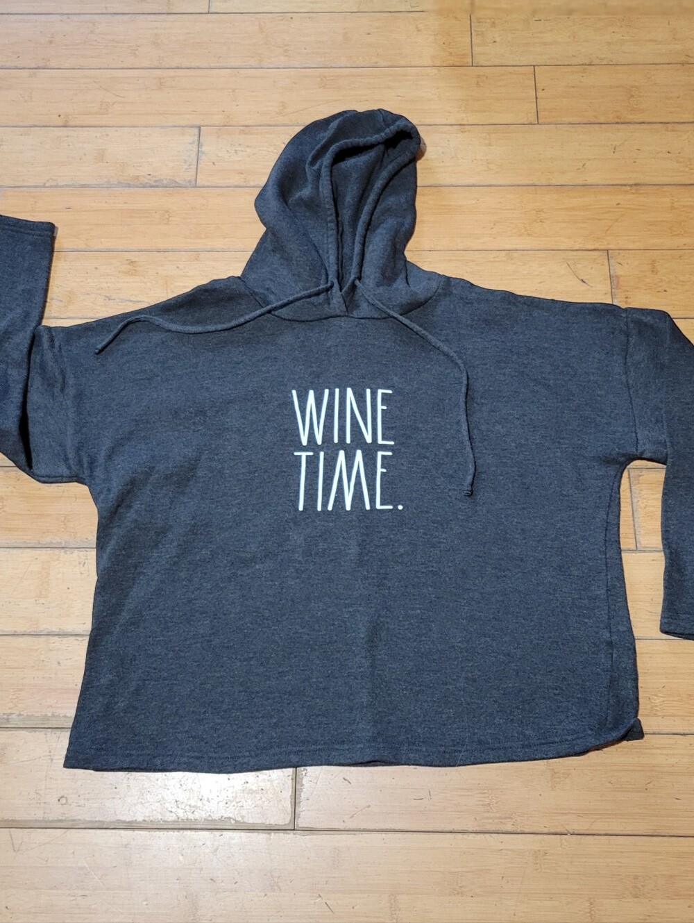 Rae Dunn "Wine Time" Hoodie Gray Charcoal Women L